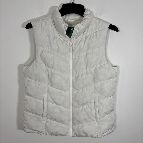 Aeropostale Remixed Down Puffer Vest Large Off White Recycled Fall Layering - Picture 2 of 7